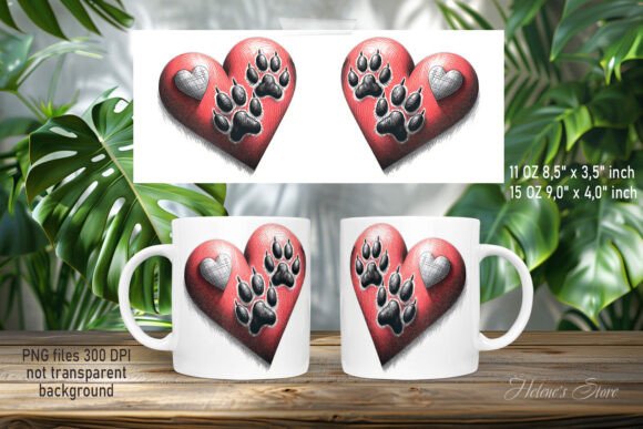 Dog Paw Red Heart Mug Wrap Sublimation