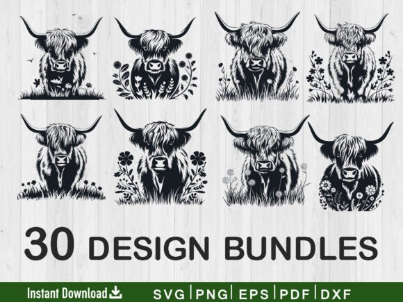 Floral Highland Cow Svg Bundle, Cute Cow
