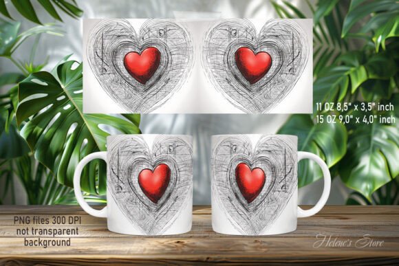 Red Valentine Heart Mug Wrap Sublimation