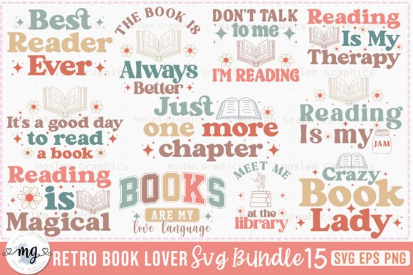 Retro Book Lover SVG Bundle